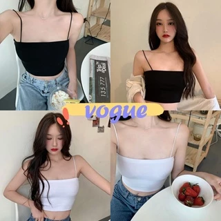 Vogue🌟พร้อมส่ง🌟 เสื้อครอปสายเดี่ยว ซับใน ไม่มีฟองน้ำ ผ้านิ่มใส่สบายราคาดีมาก (DW-02) -H