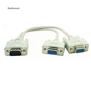 【RB】อะแดปเตอร์แยกสายเคเบิ้ล 2 VGA SVGA Monitor Male to 2 Dual Female Y Splitter 15 Pin External