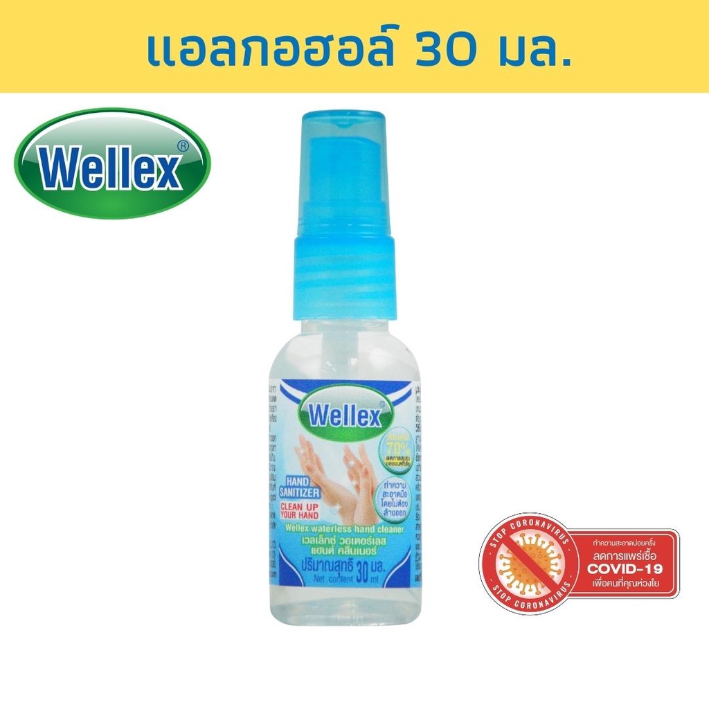 WELLEX แอลกอฮอล์ล้างมือ วอเตอร์เลส แฮนด์ คลีนเนอร์ ทำความสะอาดมือโดยไม่ใช้น้ำล้างออก 30 มล.Alcohol 7