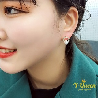 Korean Geometric Round Small Imitation Pearl Ear Stud Simple Diamond Jewelry Wedding Engagement Fema