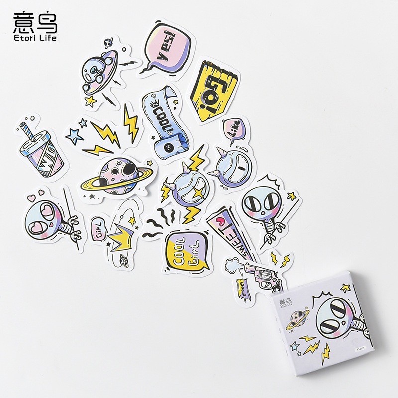 [45 ชิ้น] สติ๊กเกอร์กล่อง Alien Collection สติ๊กเกอร์ลายเอเลี่ยนสุดกวน สำหรับตกแต่งสมุด Laptop และ DIY