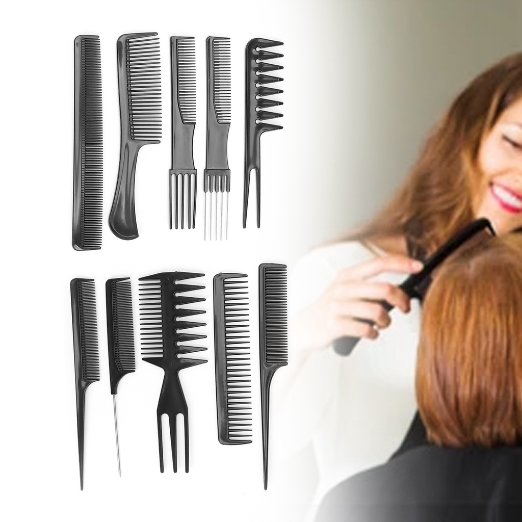 Hair Styling Comb Set ชุดหวีจัดแต่งทรงผม แบบมืออาชีพ สําหรับร้านทําผม 10 ชิ้น