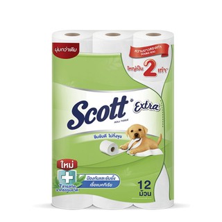 🔥แนะนำ🔥  สก๊อตต์ เอ็กซ์ตร้า กระดาษชำระ ความยาวสองเท่า หนา 2ชั้น 12 ม้วน SCOTT EXTRA Double Roll 2 Ply  สุดพิเศษ!!