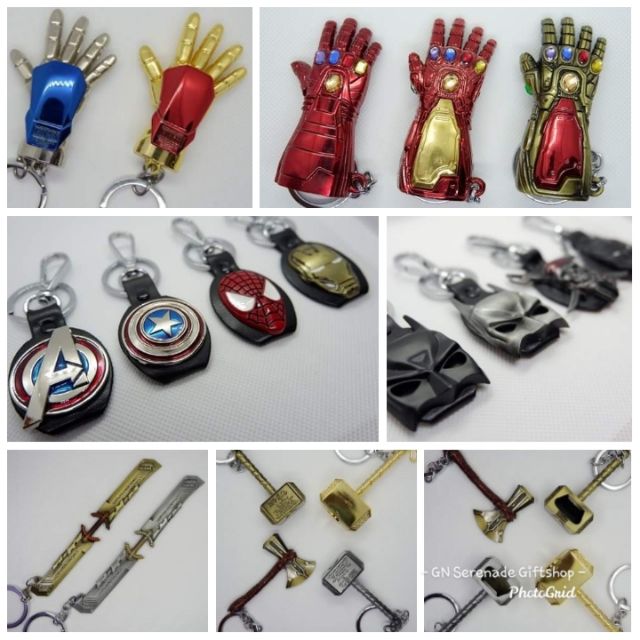 🔥ส่งฟรี🔥 Avengers Keychains Spiderman/Iron Man Mask/Gloves/Hammer/Shield Model