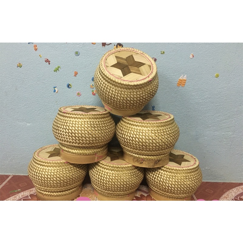 กระติบข้าวทรงอ้วน/ขนาด 6 นิ้ว/ทรงฟักทอง/ทรงสวยงาม/ของฝาก/งานละเอียด