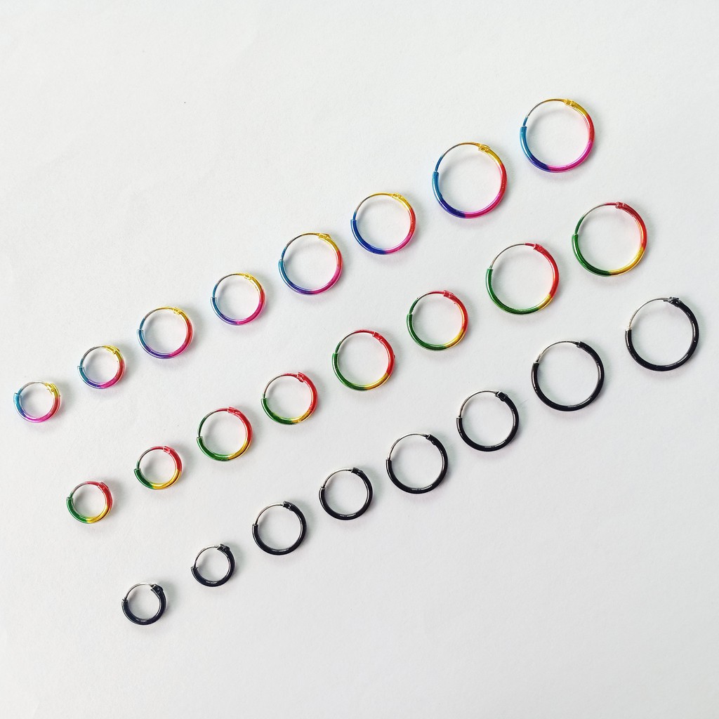 ต่างหูห่วงเงินแท้ Rainbow Reggay Hoop Earrings 92.5% เรกเก้ รุ้ง ดำ (หลอด 1.2 มิลลิเมตร พ่นสี)