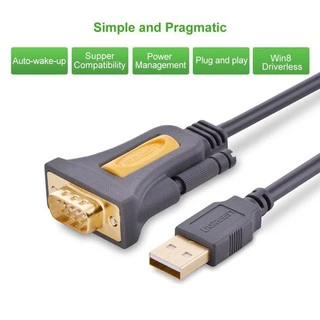 UGREEN รุ่น CR104 USB 2.0 to RS232 DB9 Serial Cable Male A Converter Adapter with PL2303 Chipset for Windows 10, 8.1, 8
