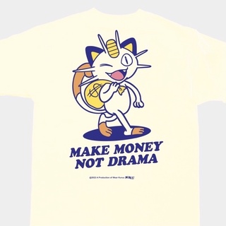 ผ้าฝ้ายแท้เสื้อยืด พิมพ์ลายการ์ตูนโปเกม่อน Kuruu Meowth Make MoneyS-4XL