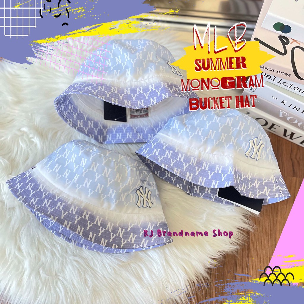 หมวก MLB Summer Monogram Bucket Hat สีฟ้าเฉดม่วง