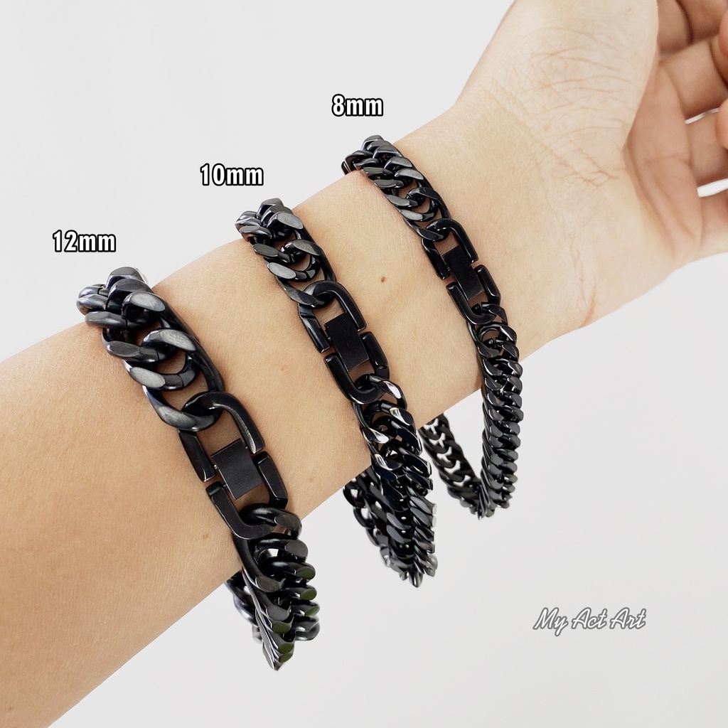 สร้อยข้อมือ สแตนเลส 8-10-12 mm เลสข้อมือ สีดำ สร้อยข้อมือโซ่ สร้อยข้อมือแสตนเลส แท้ราคาถูก ล็อคนาฬิกา ราคา ถูกที่สุด ดีลบีเคเค แกลเลอรีภาพที่ 2