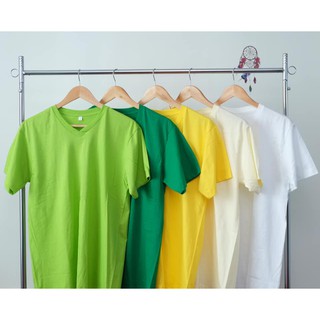 เสื้อยืดสีพื้น คอวี  Cotton 100% "ผ้านุ่ม ใส่สบาย" มีเก็บปลายทาง