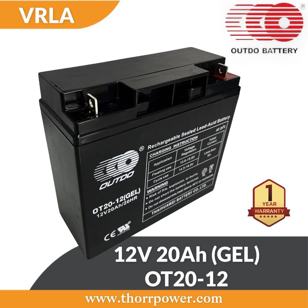 แบตเตอรี่แห้ง OUTDO Battery 20Ah12V-GEL (ประกันสินค้า 1 ปี) พร้อมส่ง!! แบตเตอรี่ 20Ah แบตเตอรี่สำรองไฟ/แบตเตอรี่แผงโซล่า