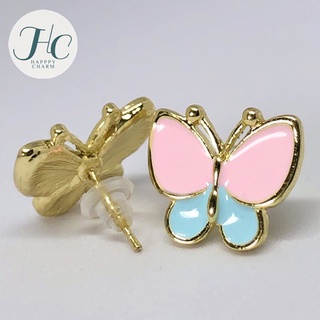 ต่างหูรูปผีเสื้อ สีชมพู-ฟ้า พาสเทล น่ารักสดใส สวยหวาน earrings