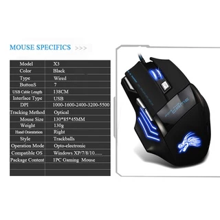 เมาส์เกมมิ่งออพติคอล 5500 DPI 7 ปุ่ม มีไฟ LED พอร์ต USB คุณภาพสูง สําหรับ Pro Gamer