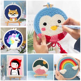 1 Set DIY Knitting Wool Hooking Kit Handcraft Woolen Embroidery with Punch Needle Creative Gifts