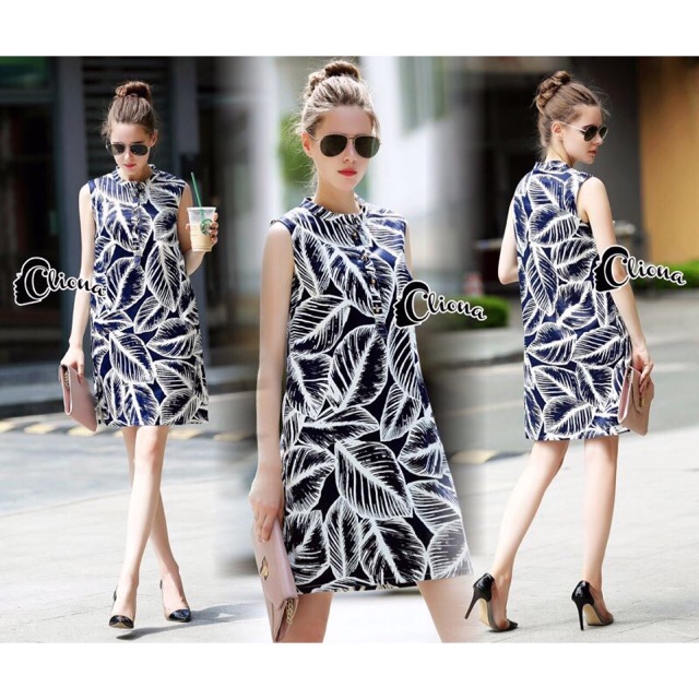 Nancy Navy Leaves Dress - Mini dress