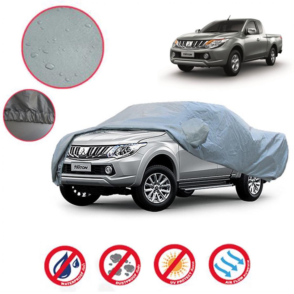 ผ้าคลุมรถยนต์ ผ้าคลุม ผ้าคลุมทั้งคันรถ กันแดด กันฝน สีเทา รุ่น MITSUBISHI TRITON ไทรทัน CAB แค็ป กระบะ 2ประตู 1 ผืน