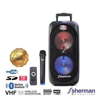 Sherman APS200 ลำโพงบลูทูธล้อลาก พร้อมไมค์ 8 นิ้ว 2 ดอก 80W Trolley Speaker Amplifier.