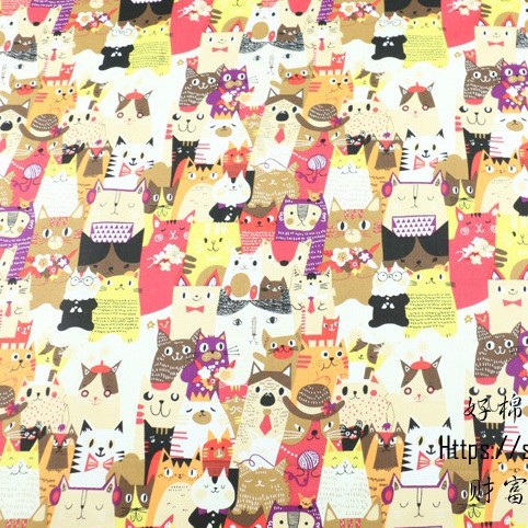 ผ้าคอตตอน 100% ทอทวิล หน้ากว้าง1.6 เมตร ตัดขายเป็นเมตร พิมพ์ลายลายแมว