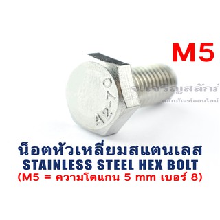 น็อตหัวเหลี่ยมสแตนเลส Stainless Steel Hex Bolt M5