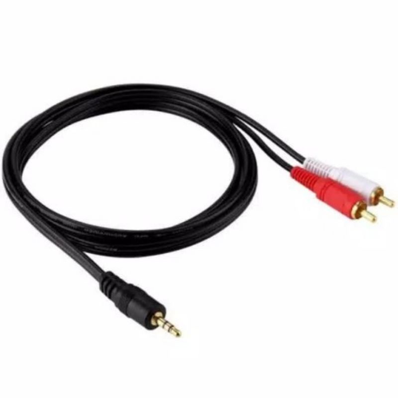Hitam 2 RCA To Jack Mini Stereo Black Aux Cable 2 in 1 Audio Hp To Speaker Audio Cable