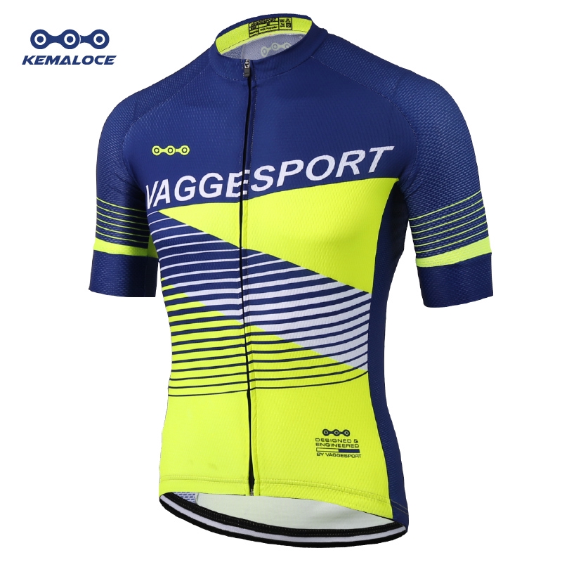 KEMALOCEสีน้ำเงินสดใสเสื้อปั่นจักรยาน เรืองแสงสีเหลืองเสื้อปั่นจักยานนีออน ระหว่างประเทศ ผู้ชายเสื้อปั่นจักรยานชุดจักรยาน