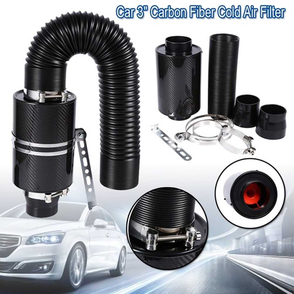 76 มม.3 "คาร์บอนไฟเบอร์ Induction Ram กล่องกรอง Cold Air Intake System ท่อ