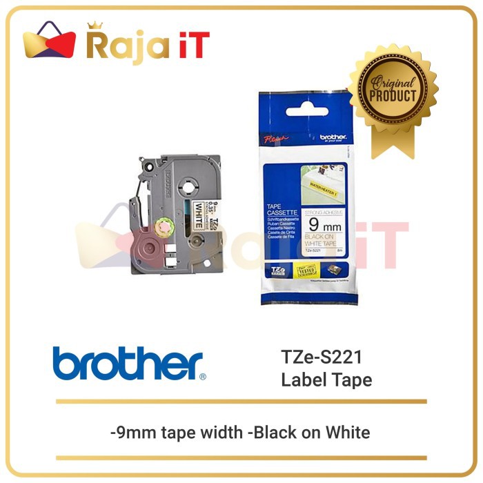BROTHER Label Tape TZE S221 Strong Adhesive 9mm สีดําบนสีขาว