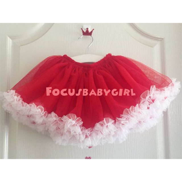 พร้อมส่ง กระโปรงtutu แบบชายฟูฟูสีแดงชายสีขาว