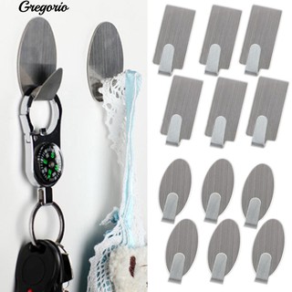 Gregorio 6Pcs / Lot สีขาวสแตนเลสสตีลตะขอแก้ว Adhesive Door Wall Hanger Kitchen