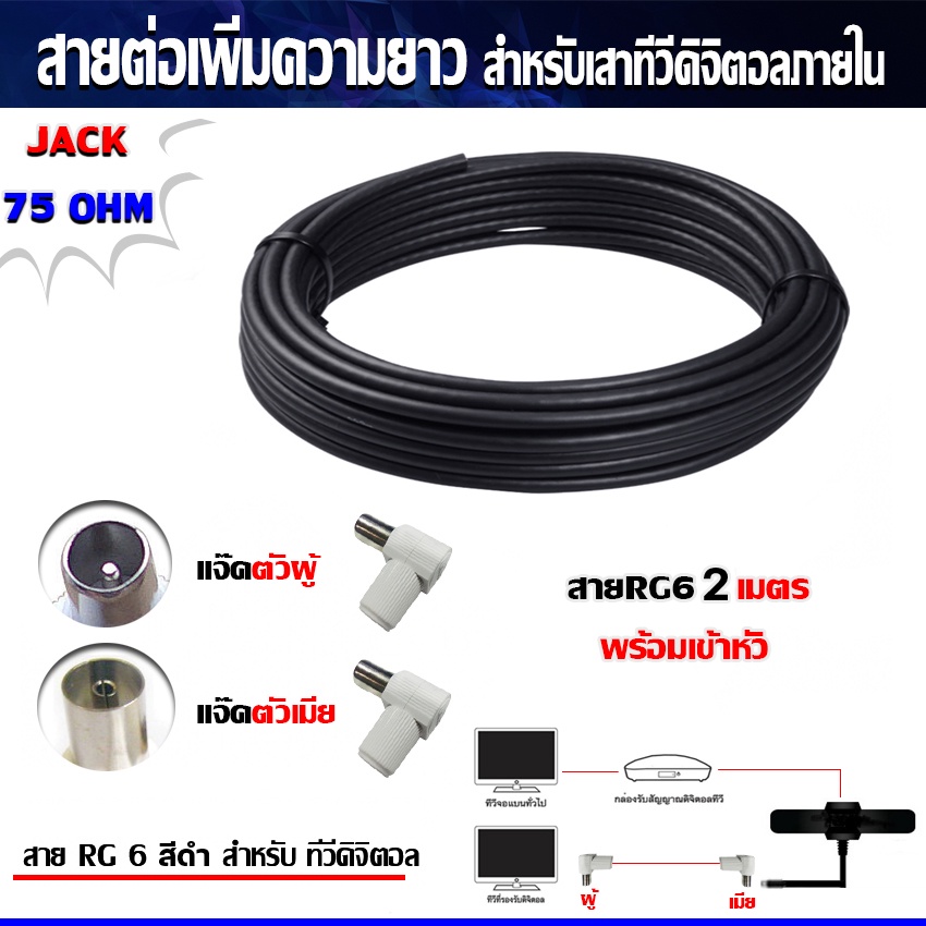 SAMART เสาอากาศทีวีดิจิตอล รุ่น D11AB(สีดำ)เสาอากาศภายใน**สายในตัว 3 เมตร+สายRG6 ต่อเพิ่มความยาว 2 มตร(แจ็คผู้-แจ็คเมีย) - รูปที่ 5