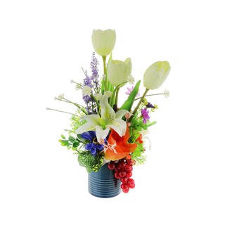 แจกันดอกไม้ประดิษฐ์ ฟ้าและดอกไม้ 37 ซม. สีขาว ARTIFICIAL FLOWERS IN DECORATIVE VASE SKY AND FLOWER 37CM WHITE