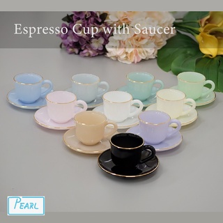 PEARL แก้วเนื้อมุก ถ้วยกาแฟพร้อมจานรอง Coffee Cup &amp; Saucer มี 10 สี