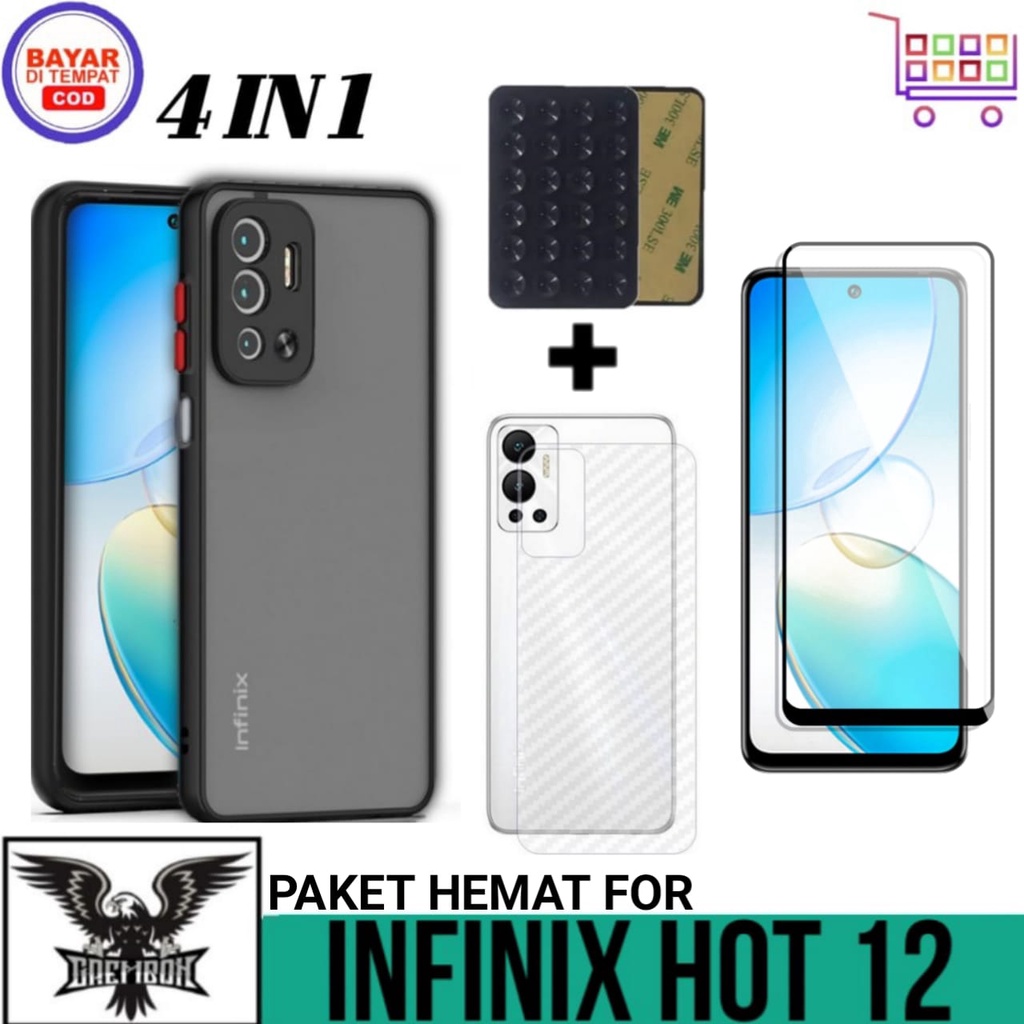 แพ็คเกจ 4IN1 CASE INFINIX HOT 12 SOFT CASE AERO DOVE ฟรีกระจกนิรภัย + GARSKIN และ OCTOPUS