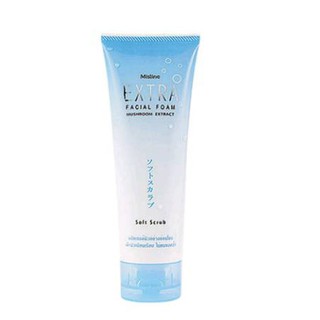 Mistine extra soft scrub facial foam 85g. โฟมล้างหน้าลดสิวเสี้ยน ผลัดเซลล์ผิวอย่างอ่อนโยน เพื่อผิวเรียบเนียนไม่หมองคล้ำ