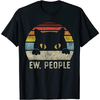 เสื้อยืดผู้ชายแฟชั่น Ew People Retro Cat Funny Vintage Anti Social Introvert T-Shirt t shirt men cotton
