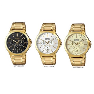 CASIO นาฬิกาข้อมือผู้ชาย สายสแตนเลส สีทอง รุ่น MTP-V300G,MTP-V300G-1A,MTP-V300G-7A,MTP-V300G-9A