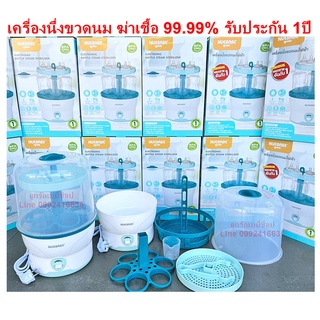 เครื่องนึ่งขวดนมแบบอบไอน้ำ ประกัน 1 ปี ฆ่าเชื้อโรคได้ถึง 99.99%  เครื่องนึ่งขวดนมอบไอน้ำ ยี่ห้อ Nuebabe เครื่อง สีส้ม