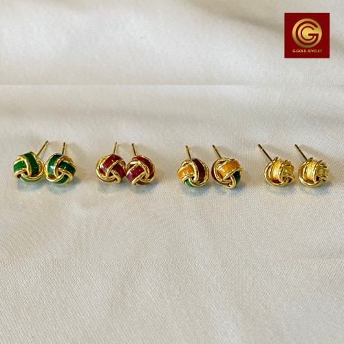 GGOLD ต่างหูทอง96.5%แท้ 1.9 ก. ลายตะกร้อขอบคู่, ลายตะกร้อขอบคู่-ลงยา( ฟรีแป้นต่างหูพลาสติก ) [G-0056