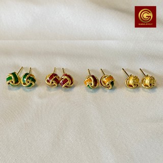 GGOLD ต่างหูทอง96.5%แท้ 1.9 ก. ลายตะกร้อขอบคู่, ลายตะกร้อขอบคู่-ลงยา( ฟรีแป้นต่างหูพลาสติก ) [G-00562,G-00563]