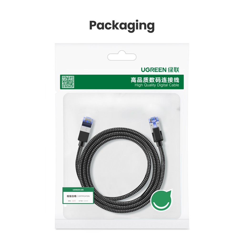 Ugreen สายแลนเครือข่ายอีเธอร์เน็ตไนล่อนถัก CAT8 40Gbps 2000MHz CAT 8 สําหรับแล็ปท็อป PS 4 RJ45