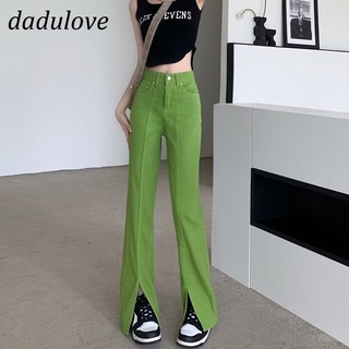 DaDulove💕 New Green Split Jeans Ins Korean Version Street High Waist Mopping Pants Loose Wide Leg Pants