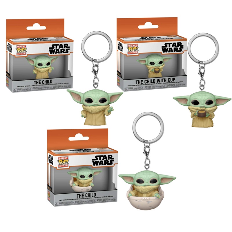 Action Figures ของเล ่ น PVC น ่ ารักเด ็ ก Yoda พวงกุญแจ Mandalorian อะนิเมะตุ ๊ กตาคอลเลกชันพวงกุญแจของขวัญ