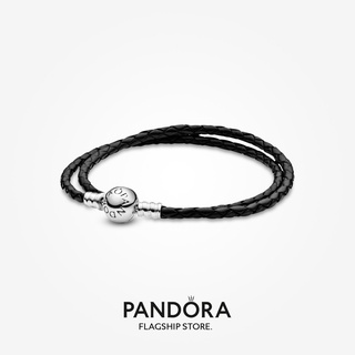 Pandora สร้อยข้อมือหนัง สีดํา ของขวัญวันเกิดคริสต์มาส t925