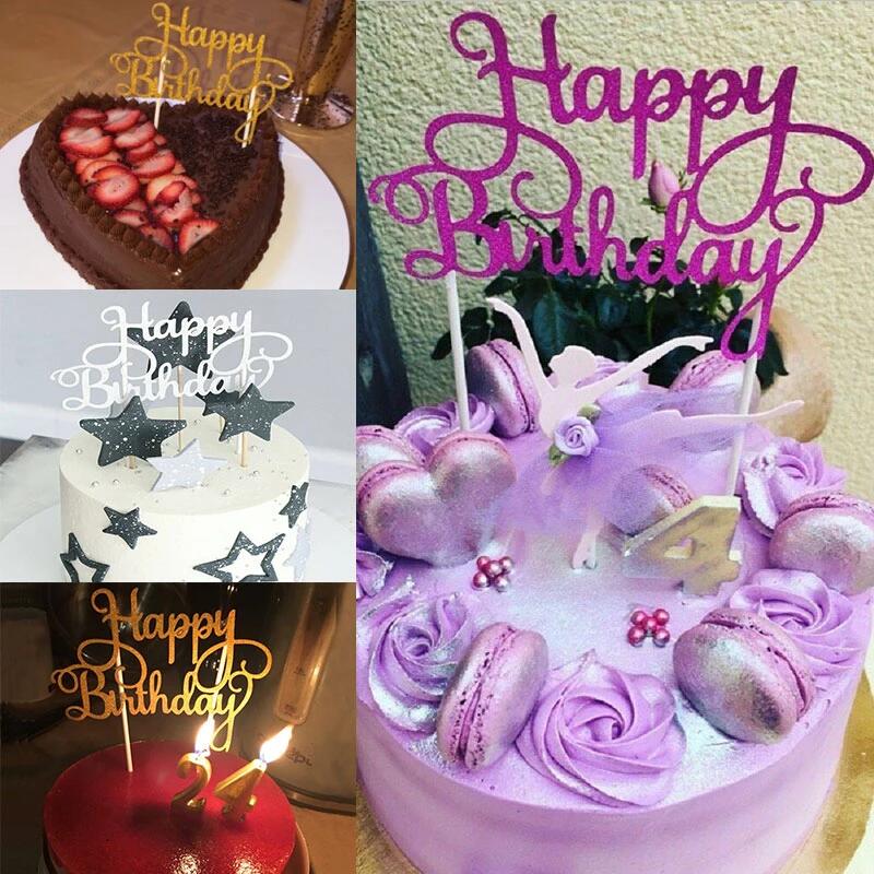 🛒 ป้ายทอปเปอร์ Happy Birthday สีทอง สีเงิน สําหรับตกแต่งเค้ก 5 สี