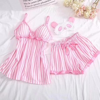 👗พร้อมส่ง🎈ชุดนอนสายเดี่ยว+ผ้าปิดตา👗ดูไซส์ที่รายละเอียดด้านล่างก่อนสั่งซื้อ