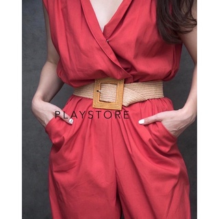 Jimmie’s Jumpsuit with Belt•• จัมสูทคอปกแขนกุด ผ้าลินินผสมเนื้อดี คอวีลึกทับป้ายด้านหน้า มีกระดุมซ่อนติดกันโป๊