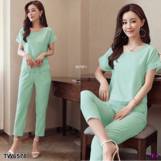 Set 2 ชิ้น เสื้อคอกลม+กางเกงขาห้าส่วน TW6578