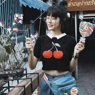 เชอรี่ยัก 🍒🍒 newww 
เสื้อครอปไหมพรม