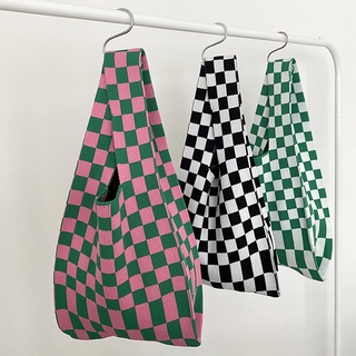 กระเป๋าผ้า Checker เกรดพรีเมี่ยม งานเกาหลี ผ้าไหมพรมหนาอย่างดี T008